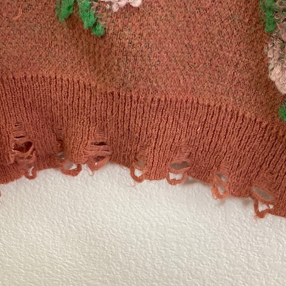 Anthropologie V-Neck Sweater Rust 3D Floral oversized y2k boho quirky - Picture 3 of 8